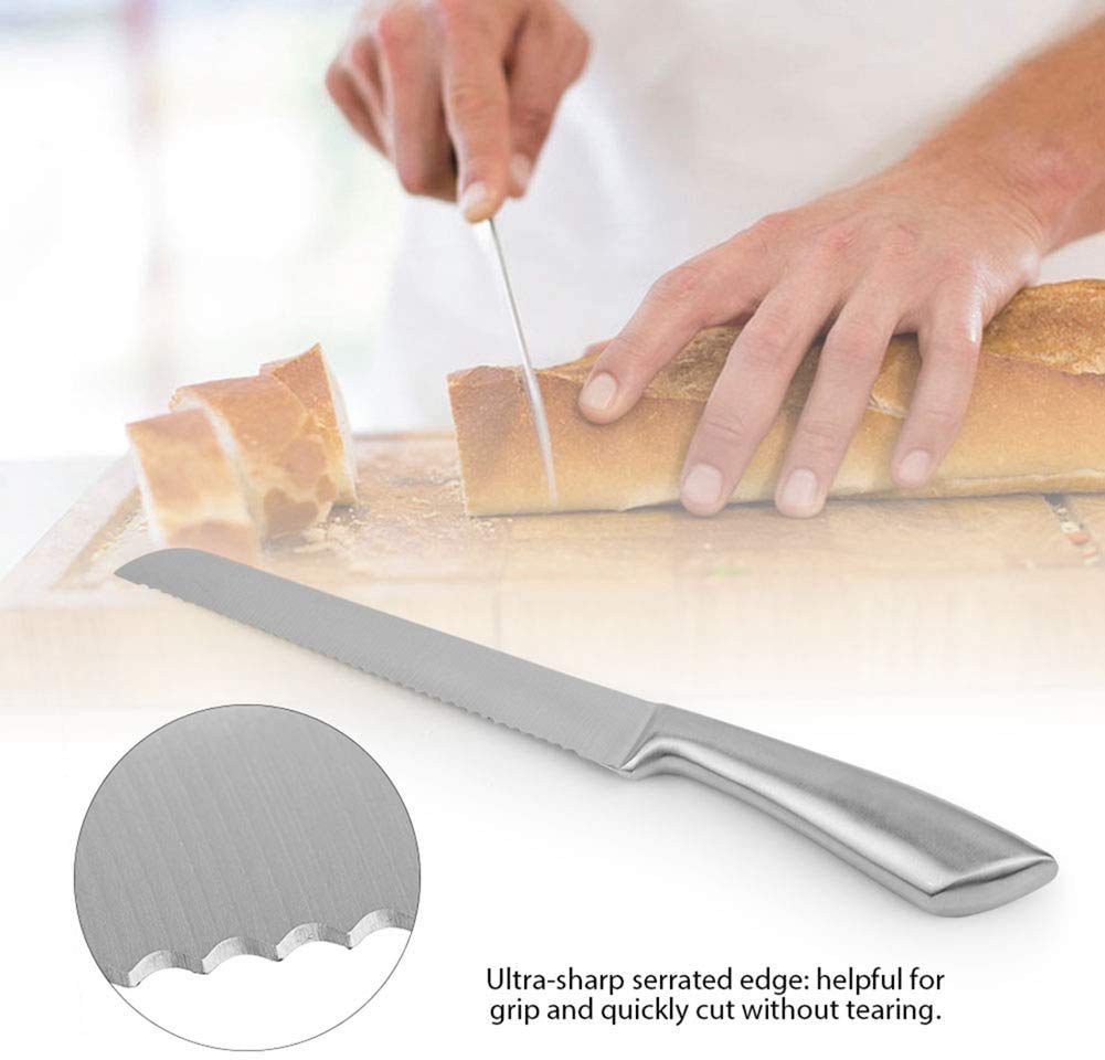 TOPINCN Bread Knife Stainless Steel Serrated Baking Knife Cake Bread Kitchen Cutter Hand Tool