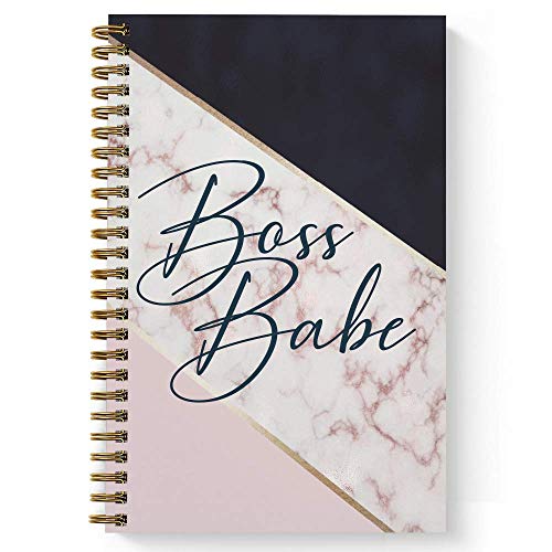 Softcover Boss Babe 5.5" x 8.5" Spiral Notebook/Journal, 120 College Ruled Pages, Durable Gloss Laminated Cover, Gold Wire-o Spiral. Made in the USA