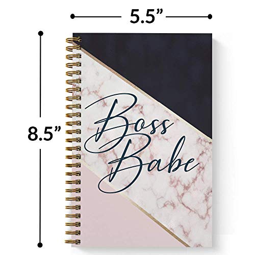 Softcover Boss Babe 5.5" x 8.5" Spiral Notebook/Journal, 120 College Ruled Pages, Durable Gloss Laminated Cover, Gold Wire-o Spiral. Made in the USA