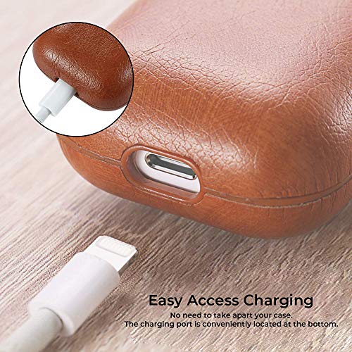 CoreLife Leather AirPods Case Cover with Keychain Clip, Protective Hard Vegan Leather Cover for Apple AirPods 1 & 2 Charging Case (Red)