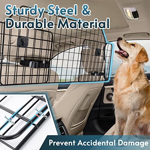 rabbitgoo Dog Car Barrier for SUVs, Large Pet Car Gate Divider Cargo Area, Adjustable Pet SUV Barriers Universal-Fit, Heavy-Duty Wire Mesh Dog Car Guard,Van Vehicles Dogs Car Accessories Safety Travel