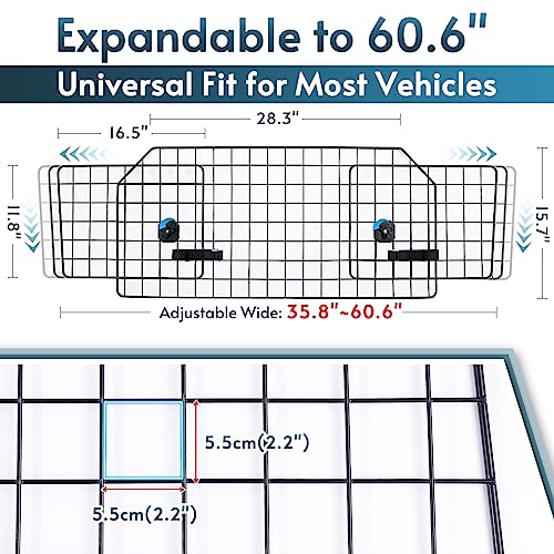 rabbitgoo Dog Car Barrier for SUVs, Large Pet Car Gate Divider Cargo Area, Adjustable Pet SUV Barriers Universal-Fit, Heavy-Duty Wire Mesh Dog Car Guard,Van Vehicles Dogs Car Accessories Safety Travel