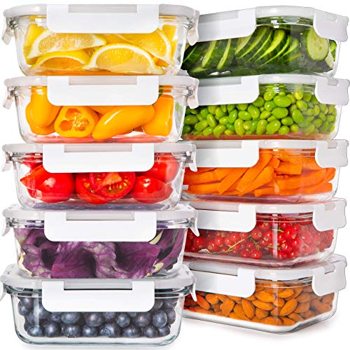 PrepNaturals Glass Food Storage Containers with Lids [24 Ounce, 20Pcs] Glass Containers for Food Storage with Lids Glass Meal Prep Containers Glass Storage Containers with Lids Glass Lunch Containers