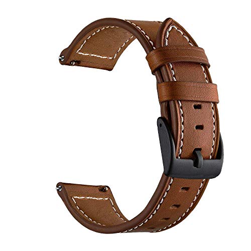 LDFAS Galaxy Watch 45mm/46mm Bands, Genuine Leather 22mm Watch Strap with Black Buckle Compatible for Samsung Galaxy Watch 3 45mm/46mm, Gear S3 Frontier/Classic Smartwatch Brown+Black (2 Pack)