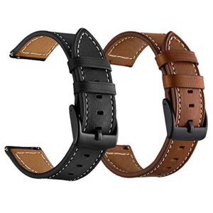 LDFAS Galaxy Watch 45mm/46mm Bands, Genuine Leather 22mm Watch Strap with Black Buckle Compatible for Samsung Galaxy Watch 3 45mm/46mm, Gear S3 Frontier/Classic Smartwatch Brown+Black (2 Pack)