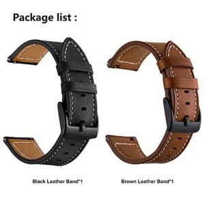 LDFAS Galaxy Watch 45mm/46mm Bands, Genuine Leather 22mm Watch Strap with Black Buckle Compatible for Samsung Galaxy Watch 3 45mm/46mm, Gear S3 Frontier/Classic Smartwatch Brown+Black (2 Pack)
