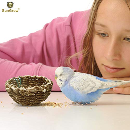 SunGrow Seagrass Bird Nest, Attachable to Cage, 2 Metal Hooks Included, for Canaries, Budgies or Finches