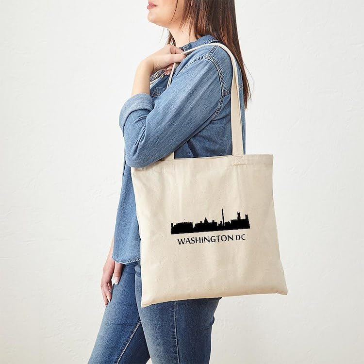 CafePress Washington DC Cityscape Skyline Tote Bag Natural Canvas Tote Bag, Reusable Shopping Bag