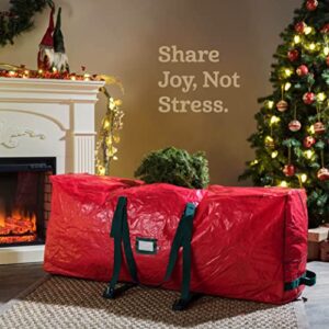 Zober Rolling Large Christmas Tree Storage Bag - Fits Artificial Disassembled Trees, Durable Handles & Wheels for Easy Carrying and Transport - Tear/Waterproof Polyethylene Plastic Duffle Bag (7.5 Ft., Red)