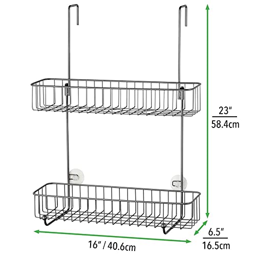 mDesign Extra Wide Metal Wire Over The Bathroom Shower Door Caddy, Hanging Storage Organizer Center with Built-in Hooks and Baskets on 2 Levels for Shampoo, Body Wash, Loofahs - Graphite Gray