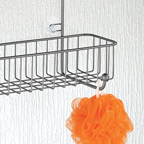 mDesign Extra Wide Metal Wire Over The Bathroom Shower Door Caddy, Hanging Storage Organizer Center with Built-in Hooks and Baskets on 2 Levels for Shampoo, Body Wash, Loofahs - Graphite Gray