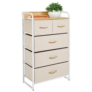 mdesign tall dresser storage chest - vanity furniture cabinet tower unit for bedroom, office, and closet - textured print - 5 removable drawers - cream/white