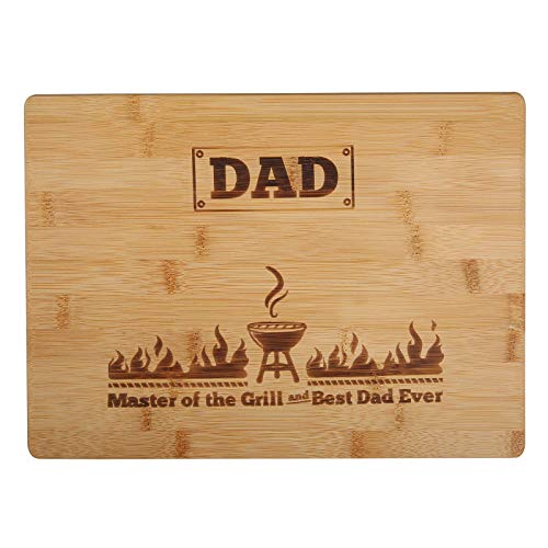 Laser Engraved Cutting Board Master of the Grill and Best Dad Ever Gift For father Birthday Gifts for Dad Cutting Board Gift Rectangle Bamboo Cutting Board（11.8X8.7X0.5 inch）