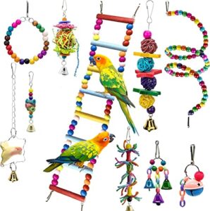 ebaokuup 10 packs bird swing chewing toys- parrot hammock bell toys parrot cage toy bird perch with wood beads hanging for small parakeets, cockatiels, conures, finches,budgie,parrots, love birds