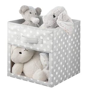 mDesign Fabric Nursery/Playroom Closet Storage Organizer Bin Box, Front Handle/Window for Cube Furniture Shelving Unit, Hold Toys, Clothes, Diapers, Bibs, 4 Pack, Gray/White Polka Dot