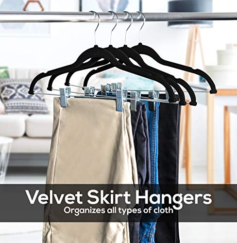 Utopia Home Pants Hangers with Clips 24 Pack - Velvet Skirt Hangers with Notches - Space Saving & Heavy Duty Non Slip Black Velvet Hanger with 360 Degrees Swivel Hook
