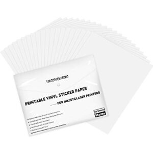 jandjpackaging printable sticker paper-20 sheets matte printable vinyl for inkjet printer-waterproof sticker paper a4 size (8.5''x11")