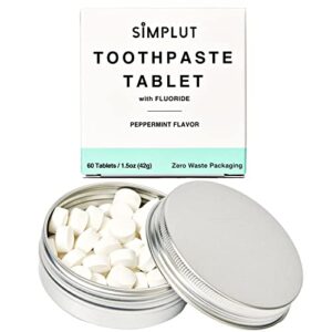 chewable toothpaste tablets with fluoride, 60 pack - travel sized oral care, eco friendly vegan dental tabs for brushing - all natural, sls free ingredients for adults - peppermint flavored