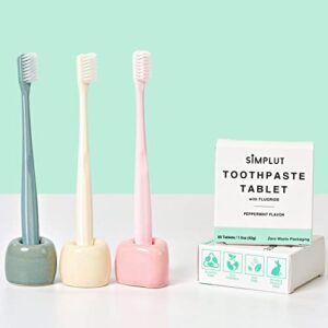 Chewable Toothpaste Tablets with Fluoride, 60 Pack - Travel Sized Oral Care, Eco Friendly Vegan Dental Tabs for Brushing - All Natural, SLS Free Ingredients for Adults - Peppermint Flavored