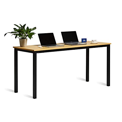 Decoholic Modern Computer Desk 63 Inch Large Workstation Office Desk Computer Table Study Writing Desk for Office Home, Industrial Style,Oak Board Black Leg