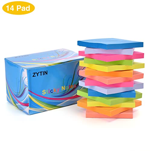 Sticky Note Pads 14 Pads Lined 3x3 inches Sticky Notes 7 Bright Colors Self-Stick Notes with Lines 80 Sheets/Pad Easy Post Individually Wrapped Red Pink Green White Yellow Orange Blue