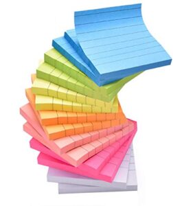 sticky note pads 14 pads lined 3x3 inches sticky notes 7 bright colors self-stick notes with lines 80 sheets/pad easy post individually wrapped red pink green white yellow orange blue