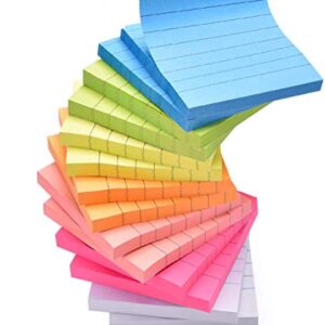 Sticky Note Pads 14 Pads Lined 3x3 inches Sticky Notes 7 Bright Colors Self-Stick Notes with Lines 80 Sheets/Pad Easy Post Individually Wrapped Red Pink Green White Yellow Orange Blue