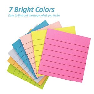 Sticky Note Pads 14 Pads Lined 3x3 inches Sticky Notes 7 Bright Colors Self-Stick Notes with Lines 80 Sheets/Pad Easy Post Individually Wrapped Red Pink Green White Yellow Orange Blue