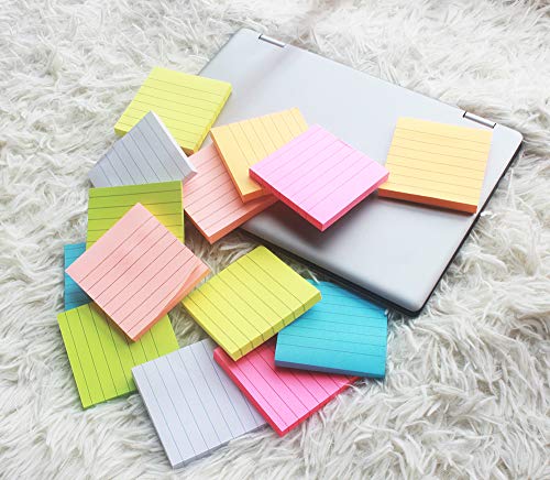 Sticky Note Pads 14 Pads Lined 3x3 inches Sticky Notes 7 Bright Colors Self-Stick Notes with Lines 80 Sheets/Pad Easy Post Individually Wrapped Red Pink Green White Yellow Orange Blue