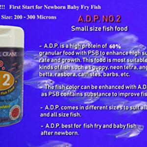 A.D.P. No.2 Powder Type, Tropical Fish Food Floating Mini Micro Pellets for Feed Baby Fry Fish & Small Fish Special High Protein 60% Fish Feed 50 Gram, Growth Fast & Color Enhancing