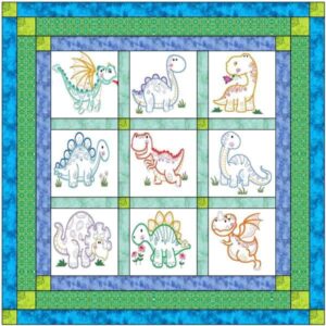 quilt kit dinosaur jungle/pre cut ready to sew/finished embroidery