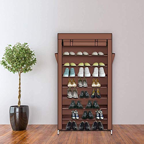 Shoe Storage Cabinet,10 Tiers 45 Pairs Mocha Shoe Rack with Dustproof Cover Organizer (Coffee)