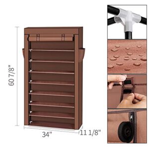 Shoe Storage Cabinet,10 Tiers 45 Pairs Mocha Shoe Rack with Dustproof Cover Organizer (Coffee)