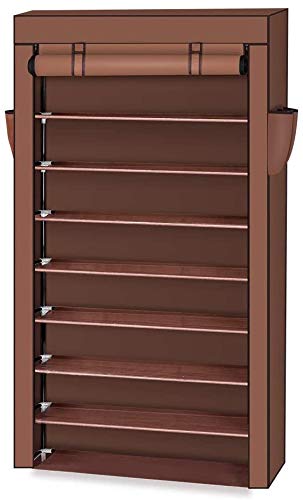 Shoe Storage Cabinet,10 Tiers 45 Pairs Mocha Shoe Rack with Dustproof Cover Organizer (Coffee)