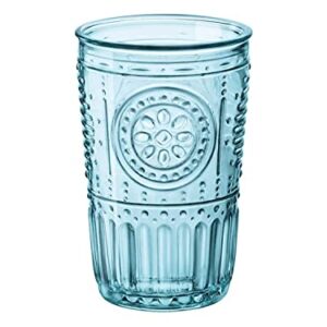 Bormioli Rocco Romantic Set Of 4 Tumbler Glasses, 11.5 Oz. Colored Crystal Glass, Light Blue, Made In Italy.