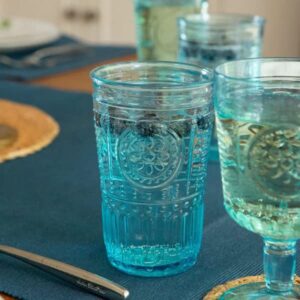 Bormioli Rocco Romantic Set Of 4 Tumbler Glasses, 11.5 Oz. Colored Crystal Glass, Light Blue, Made In Italy.