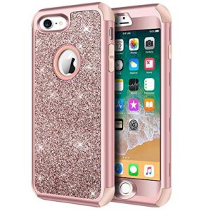 hython designed for iphone 8, iphone 7 case, heavy duty full-body defender protective case bling glitter sparkle hard shell hybrid shockproof rubber bumper cover for iphone 7 and iphone 8, rose gold