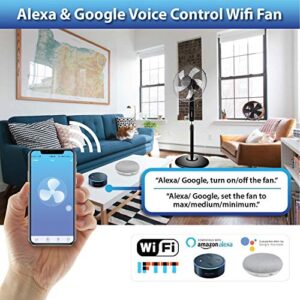 Technical Pro FXA16 WIFI Enabled 16 Inch Standing Fan With Oscillating Feature And Compatible With Amazon Alexa/Google Home Voice Control Smart Home 2.4G ONLY (Black)