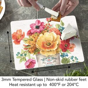 CounterArt Country Fresh Floral Decorative 3mm Heat Tolerant Tempered Glass Cutting Board 10” x 8” Manufactured in the USA Dishwasher Safe