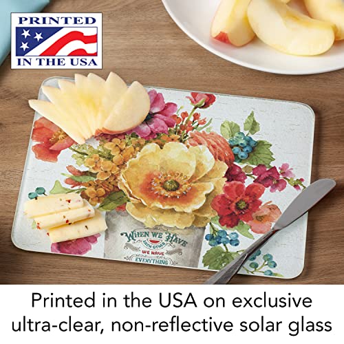 CounterArt Country Fresh Floral Decorative 3mm Heat Tolerant Tempered Glass Cutting Board 10” x 8” Manufactured in the USA Dishwasher Safe