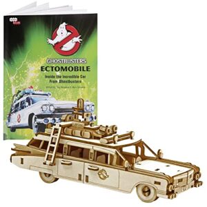 ghostbusters ectomobile 3d wood puzzle & model figure kit (137 pcs) - build & paint your own 3-d movie car toy - holiday educational gift for kids & adults, no glue required, 12+ 