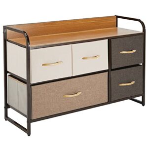 mDesign Wide Dresser Chest with 5 Removable Fabric Drawers - Furniture Storage Unit with Steel Frame and Wood Top for Bedroom, Office, Home Organization - Multi-Color/Espresso Brown