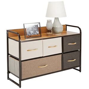 mDesign Wide Dresser Chest with 5 Removable Fabric Drawers - Furniture Storage Unit with Steel Frame and Wood Top for Bedroom, Office, Home Organization - Multi-Color/Espresso Brown