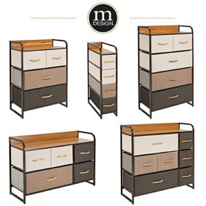 mDesign Wide Dresser Chest with 5 Removable Fabric Drawers - Furniture Storage Unit with Steel Frame and Wood Top for Bedroom, Office, Home Organization - Multi-Color/Espresso Brown