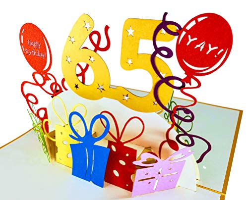 iGifts And Cards Happy 65th Birthday With Lots of Presents 3D Pop Up Greeting Card - Sixty-Five, Awesome, Cute, Fun, Unique, Special Occasion, Celebration, Husband, Wife, Best Friend, Congratulations