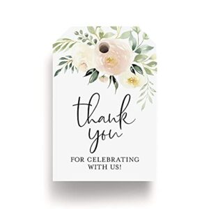 bliss collections thank you gift tags, blush floral, thank you for celebrating with us gift tags for weddings, bridal showers, birthdays, parties and baby showers, 2"x3" (50 tags)