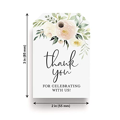 Bliss Collections Thank You Gift Tags, Blush Floral, Thank You for Celebrating with Us Gift Tags for Weddings, Bridal Showers, Birthdays, Parties and Baby Showers, 2"x3" (50 Tags)