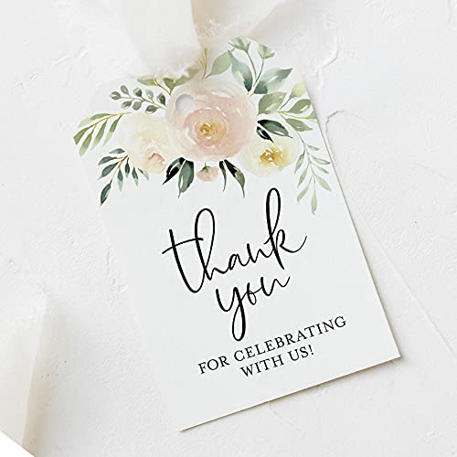 Bliss Collections Thank You Gift Tags, Blush Floral, Thank You for Celebrating with Us Gift Tags for Weddings, Bridal Showers, Birthdays, Parties and Baby Showers, 2"x3" (50 Tags)