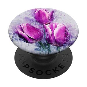beautiful purple tulips flowers splatter paint abstract art popsockets popgrip: swappable grip for phones & tablets