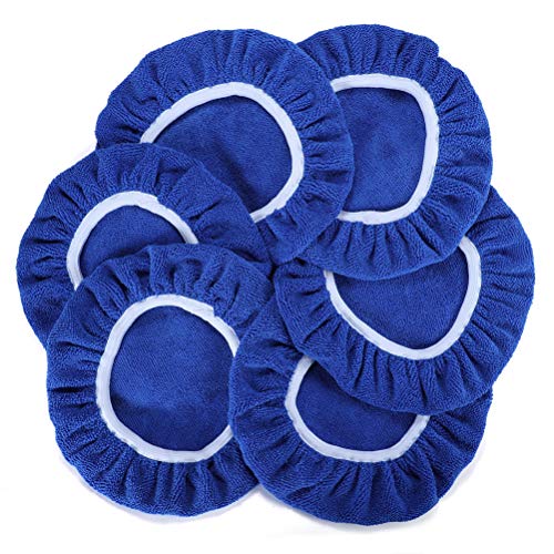 AUTDER Car Polishing Buffing Pads (7 to 8 Inch) Polisher Bonnet - Soft Mircofiber Max Waxer Pads - Polishing Bonnet for Most Car Polishers 6Pcs - Blue